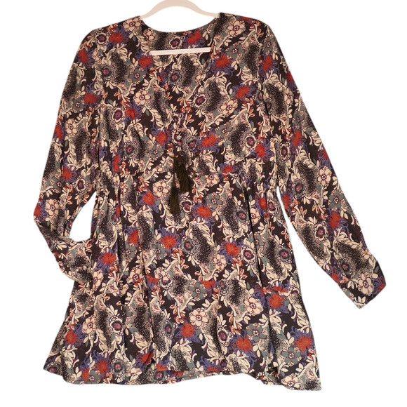 Free People Mini Dress Women Medium Floral Lightweight Baby Doll Drawstring Boho - Picture 1 of 11